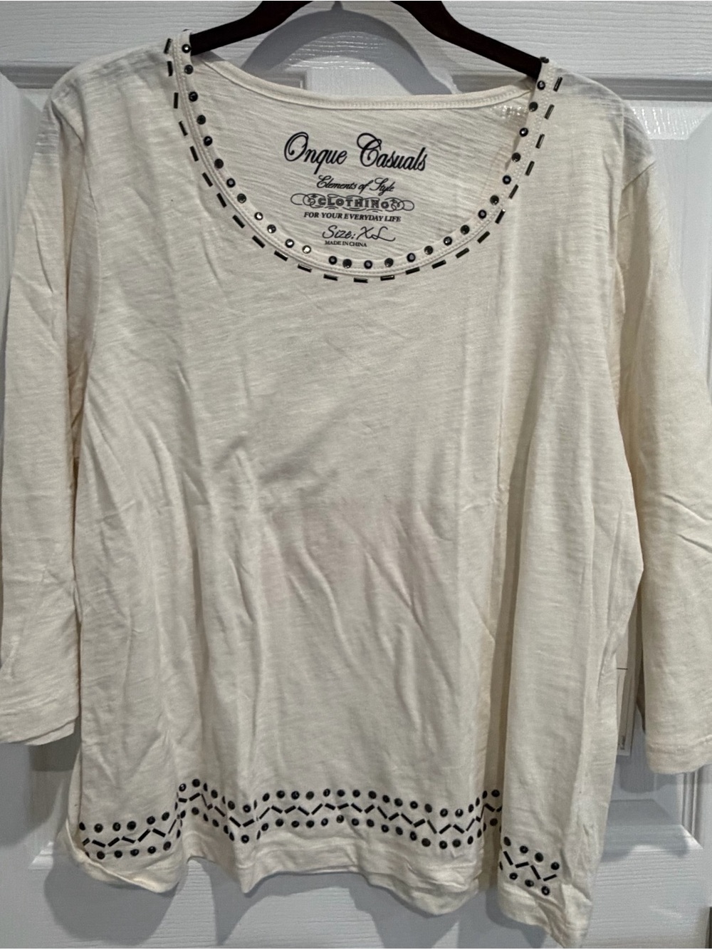 Onque Casuals Embellished Long Sleeve Tunic in Cream Size XL NWT